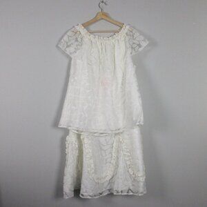 Vintage Lisa Rene 2 Piece Set Blouse Skirt Midi Tulle Sheer Lined Wedding 1X 488